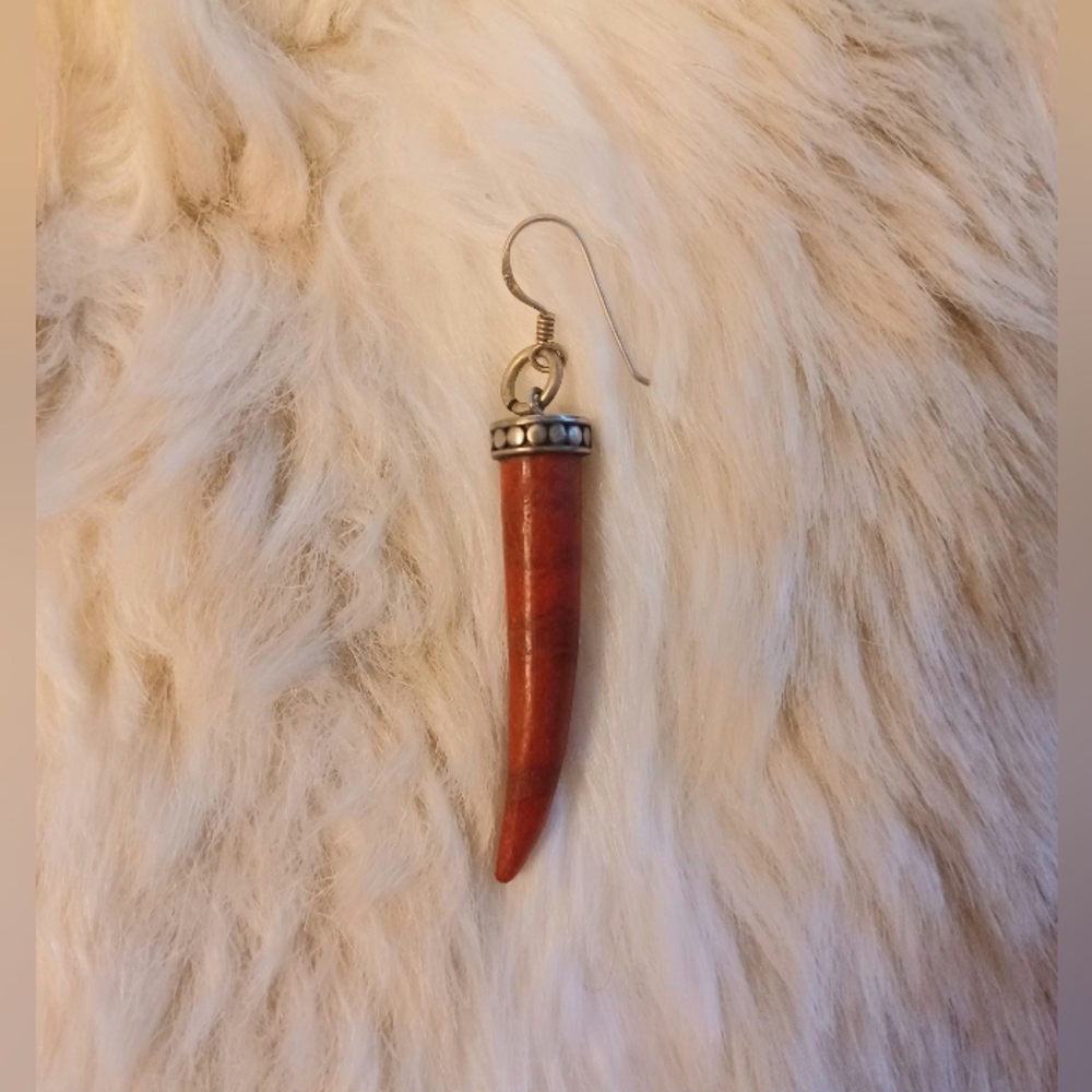 Single Fire Red Horn Style Earring